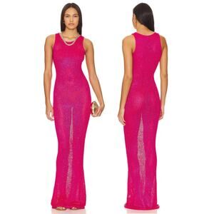 Asta Resort Natalia Sequin Knit Maxi Dress Beachy Summer Vacation Fuchsia Size S
